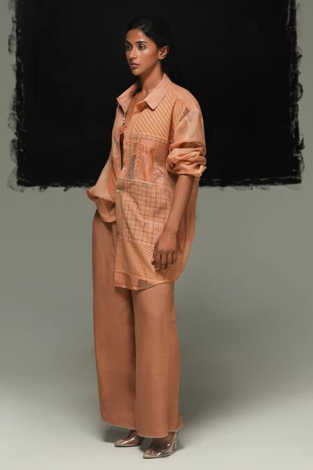 Shop_Urvashi Kaur_Orange Linen Embroidery Open Neck Designer Jyu Jacket _Online_at_Aza_Fashions