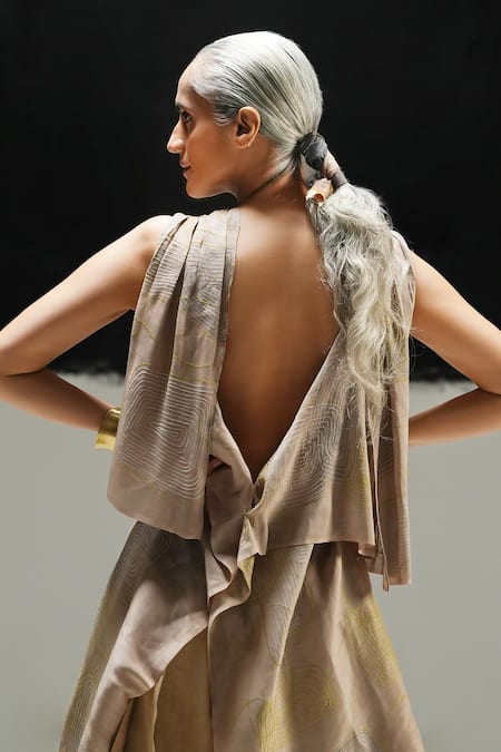 Buy Urvashi Kaur Gray Linen Embroidery Cowl Neck Haru Top Online at Aza Fashions Buy_Urvashi Kaur_Gray Linen Embroidery Cowl Neck Haru Top _Online_at_Aza_Fashions