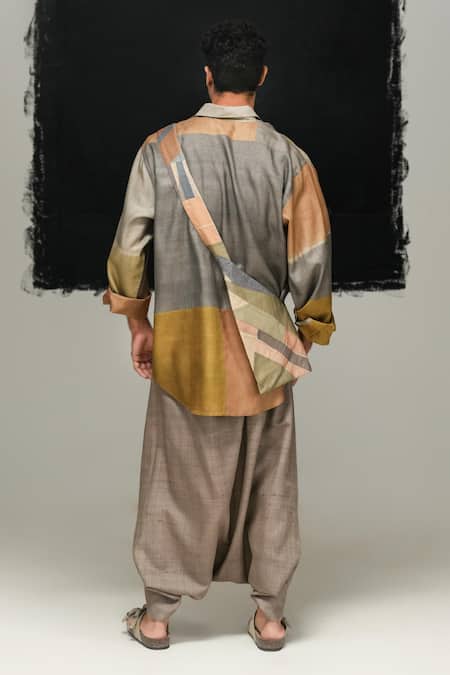 Urvashi Kaur Multicolor Tussar Silk Hand Woven Shirt 