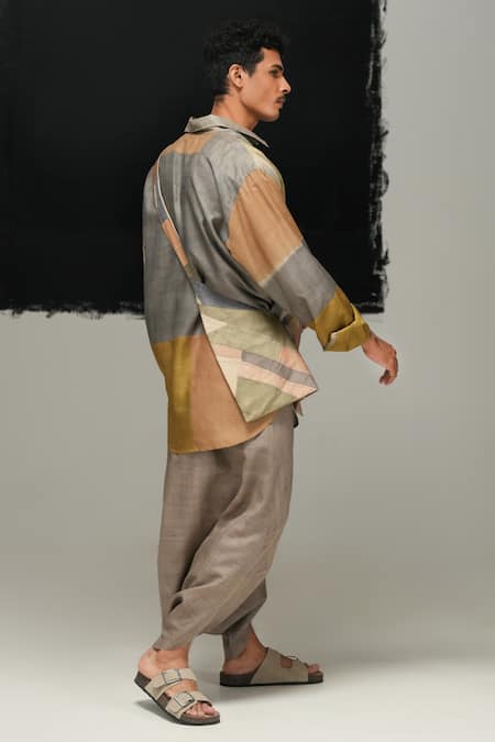 Urvashi Kaur Tussar, Silk Multicolor Hand Woven Shirt Online at Aza Fashions Urvashi Kaur_Tussar, Silk Multicolor Hand Woven Shirt _Online_at_Aza_Fashions