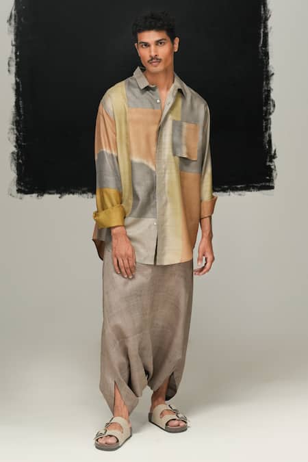 Buy Urvashi Kaur Tussar, Silk Multicolor Hand Woven Shirt Online at Aza Fashions Buy_Urvashi Kaur_Tussar, Silk Multicolor Hand Woven Shirt _Online_at_Aza_Fashions