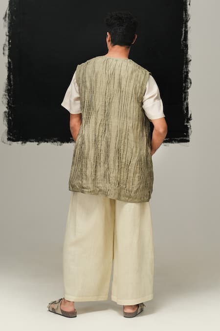 Urvashi Kaur Sage Green Mulberry Silk Waistcoat 