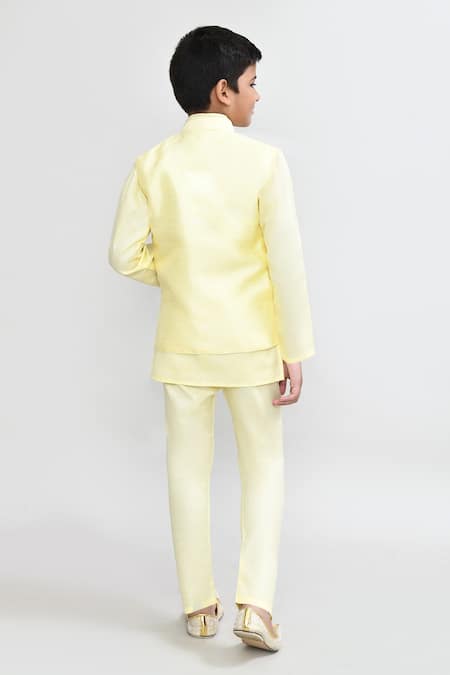 Petite Pomme Designer Yellow Kurta Pyjama Waistcoat Set 