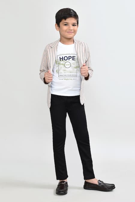 Petite Pomme Striped Blazer Set with T-shirt & Trouser 