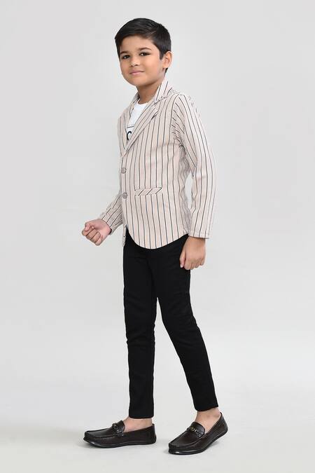 Shop_Petite Pomme_Beige Cotton Striped Blazer Set With T-shirt And Trouser _Online_at_Aza_Fashions