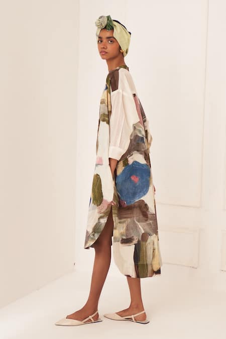 OFRIDA_Multi Color Cotton Round Neck Florence Batwing Dress _Online_at_Aza_Fashions