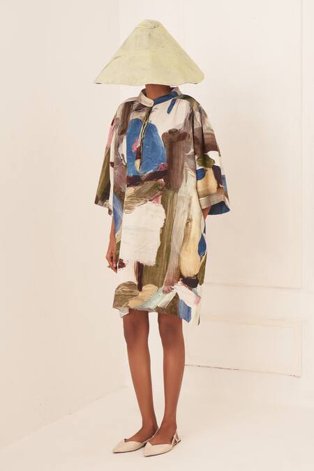 Buy_OFRIDA_Multi Color Cotton Round Neck Florence Beach Dress _Online_at_Aza_Fashions