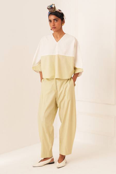 OFRIDA Green Cotton Limon Bf Pant Online at Aza Fashions OFRIDA_Green Cotton Limon Bf Pant _Online_at_Aza_Fashions