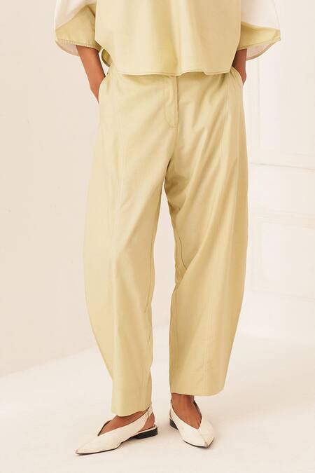 Buy OFRIDA Green Cotton Limon Bf Pant Online at Aza Fashions Buy_OFRIDA_Green Cotton Limon Bf Pant _Online_at_Aza_Fashions