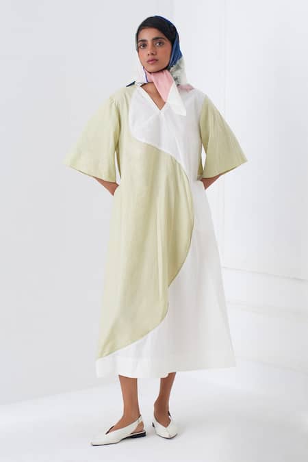 OFRIDA White Cotton V-neck Designer Yin Aline Limon Dress 