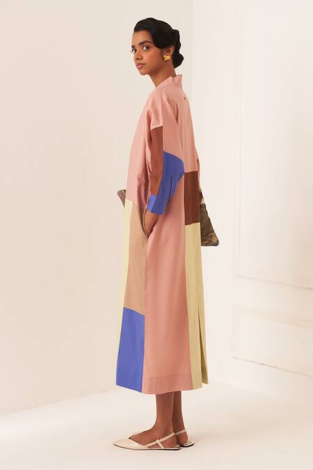 Buy_OFRIDA_Multi Color Cotton V-neck Multicolor Turin Pw Dress _Online_at_Aza_Fashions