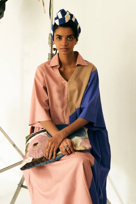 Shop_OFRIDA_Multi Color Cotton V-neck Multicolor Designer Turin Stft Kurta _Online_at_Aza_Fashions