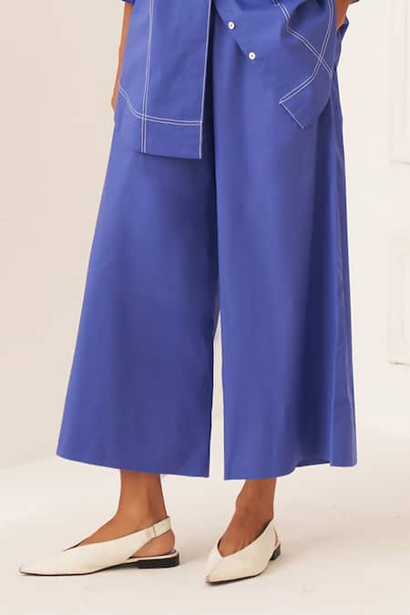 Buy_OFRIDA_Blue Cotton Royal Rb Pant_Online_at_Aza_Fashions