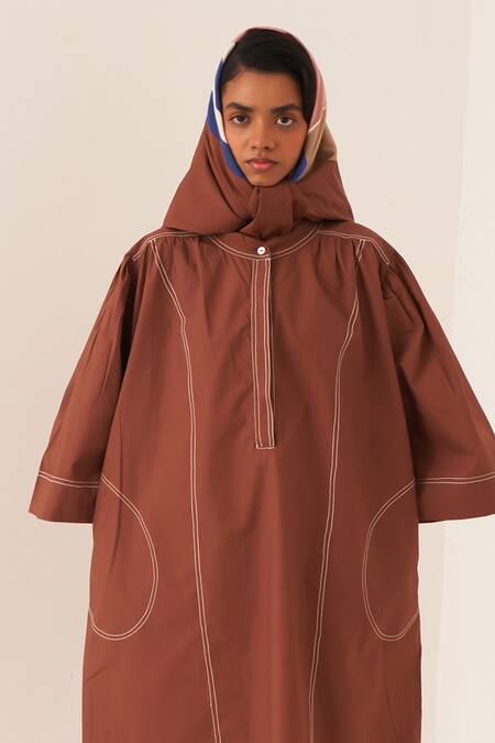 OFRIDA_Brown Cotton Cacao Beach Dress _Online_at_Aza_Fashions