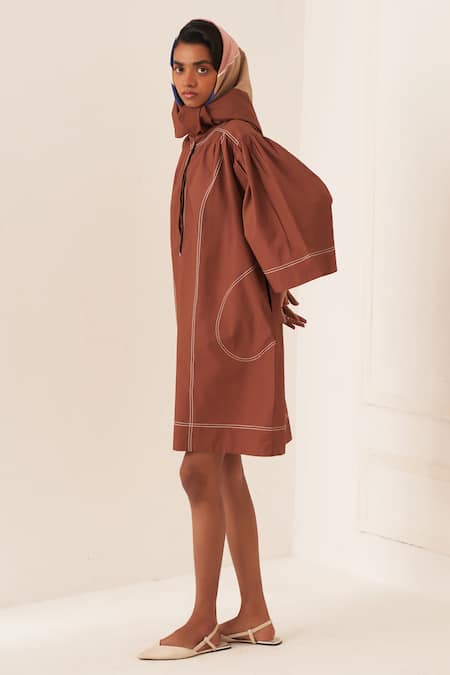 Buy_OFRIDA_Brown Cotton Cacao Beach Dress _Online_at_Aza_Fashions