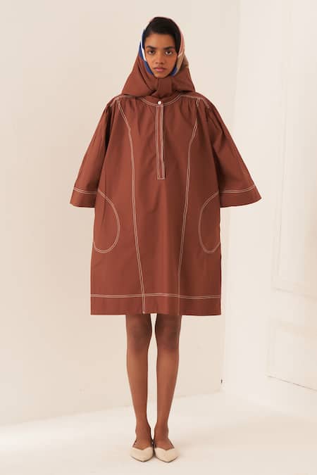 OFRIDA Brown Cotton Cacao Beach Dress