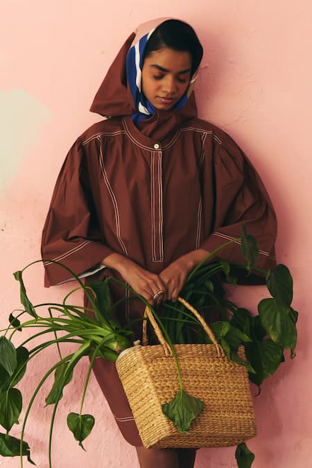 Shop_OFRIDA_Brown Cotton Cacao Beach Dress _Online_at_Aza_Fashions