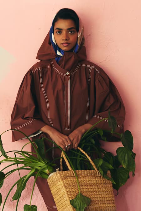 OFRIDA_Brown Cotton Cacao Beach Dress _at_Aza_Fashions