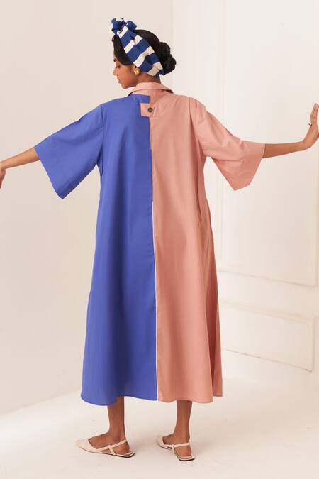 OFRIDA Pink Cotton Collared Multicolor Torino Aline Dress Online at Aza Fashions OFRIDA_Pink Cotton Collared Multicolor Torino Aline Dress _Online_at_Aza_Fashions