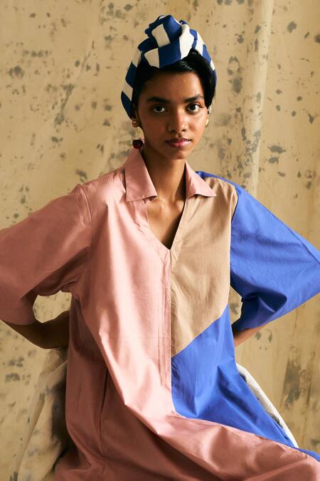 Buy OFRIDA Pink Cotton Collared Multicolor Torino Aline Dress Online at Aza Fashions Buy_OFRIDA_Pink Cotton Collared Multicolor Torino Aline Dress _Online_at_Aza_Fashions