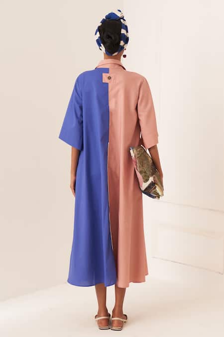 Shop OFRIDA Pink Cotton Collared Multicolor Torino Aline Dress at Aza Fashions Shop_OFRIDA_Pink Cotton Collared Multicolor Torino Aline Dress _at_Aza_Fashions