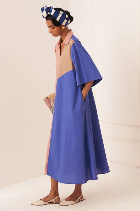 Shop OFRIDA Pink Cotton Collared Multicolor Torino Aline Dress Online at Aza Fashions Shop_OFRIDA_Pink Cotton Collared Multicolor Torino Aline Dress _Online_at_Aza_Fashions