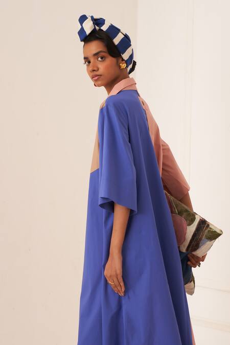 OFRIDA Pink Cotton Collared Multicolor Torino Aline Dress at Aza Fashions OFRIDA_Pink Cotton Collared Multicolor Torino Aline Dress _at_Aza_Fashions