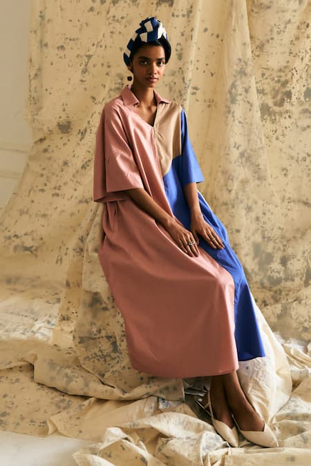 Buy OFRIDA Pink Cotton Collared Multicolor Torino Aline Dress Buy_OFRIDA_Pink Cotton Collared Multicolor Torino Aline Dress