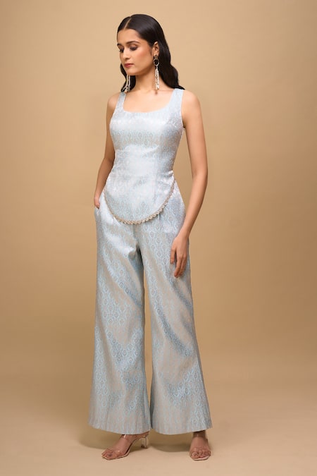 Samyukta Singhania Ice-Blue Brocade Top & Pant Set 