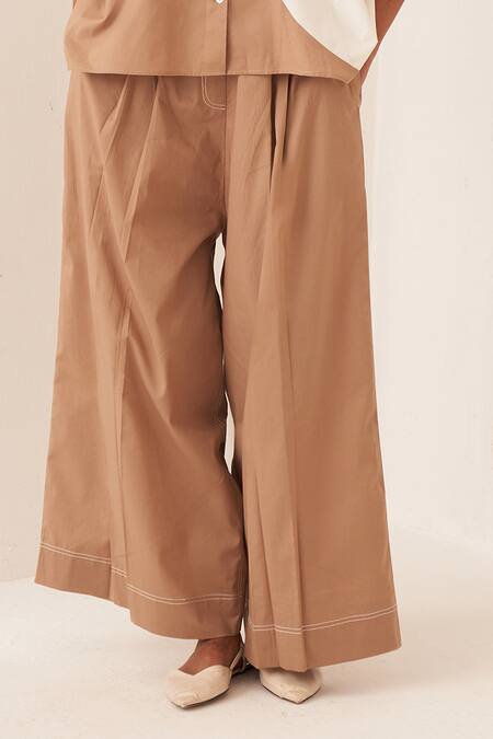 Shop_OFRIDA_Beige Cotton Collared Circular Shirt Set _Online_at_Aza_Fashions