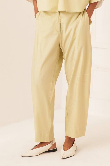 OFRIDA_White Cotton V-neck Color Block Top And Pant Set _Online_at_Aza_Fashions