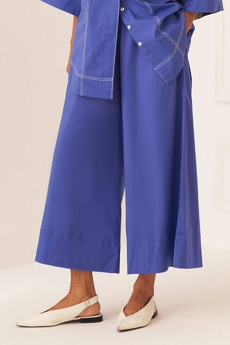 OFRIDA_Blue Cotton Patchwork Collared Multicolor 3 Piece Set _Online_at_Aza_Fashions