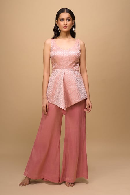Samyukta Singhania Peach Brocade & Tissue Top Pant Set 