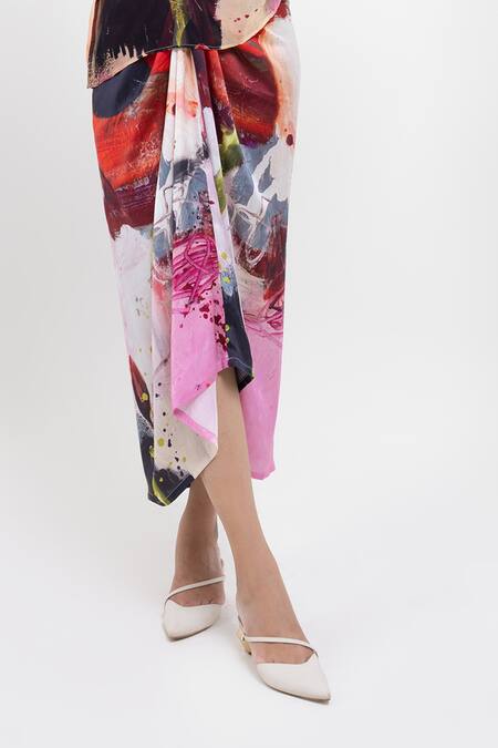 Pop Sugar_Pink Organza Round Neck Artistic Abstract Print Sheer Top _Online_at_Aza_Fashions