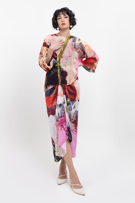 Pop Sugar Artistic Abstract Print Sheer Top 