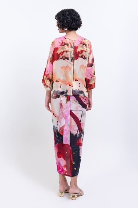 Pop Sugar Artistic Abstract Print Sheer Top 