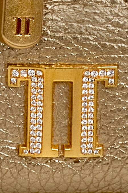 Tarun Tahiliani_Gold Tassels Leather Bucket Bag _at_Aza_Fashions