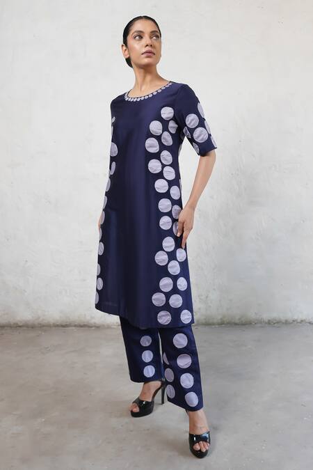 Buy Saksham & Neharicka Navy Cotton, Silk Applique Round Neck Blue Kurta Set Online at Aza Fashions Buy_Saksham & Neharicka_Navy Cotton, Silk Applique Round Neck Blue Kurta Set _Online_at_Aza_Fashions