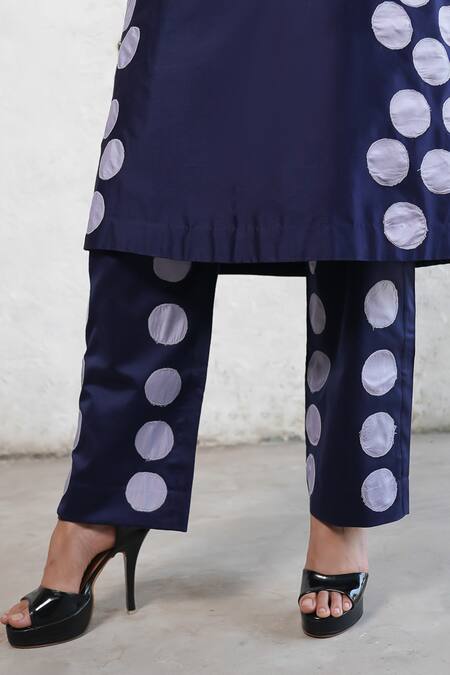 Shop Saksham & Neharicka Navy Cotton, Silk Applique Round Neck Blue Kurta Set Online at Aza Fashions Shop_Saksham & Neharicka_Navy Cotton, Silk Applique Round Neck Blue Kurta Set _Online_at_Aza_Fashions