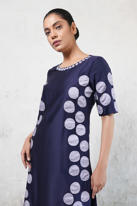 Saksham & Neharicka Navy Cotton, Silk Applique Round Neck Blue Kurta Set at Aza Fashions Saksham & Neharicka_Navy Cotton, Silk Applique Round Neck Blue Kurta Set _at_Aza_Fashions