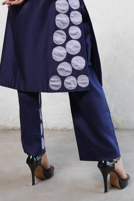 Buy Saksham & Neharicka Navy Cotton, Silk Applique Round Neck Blue Kurta Set Buy_Saksham & Neharicka_Navy Cotton, Silk Applique Round Neck Blue Kurta Set