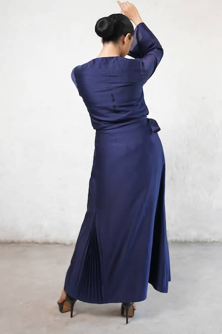 Shop Saksham & Neharicka Navy Cotton, Silk Applique Keyhole Neck Blue Co-ord Set at Aza Fashions Shop_Saksham & Neharicka_Navy Cotton, Silk Applique Keyhole Neck Blue Co-ord Set _at_Aza_Fashions