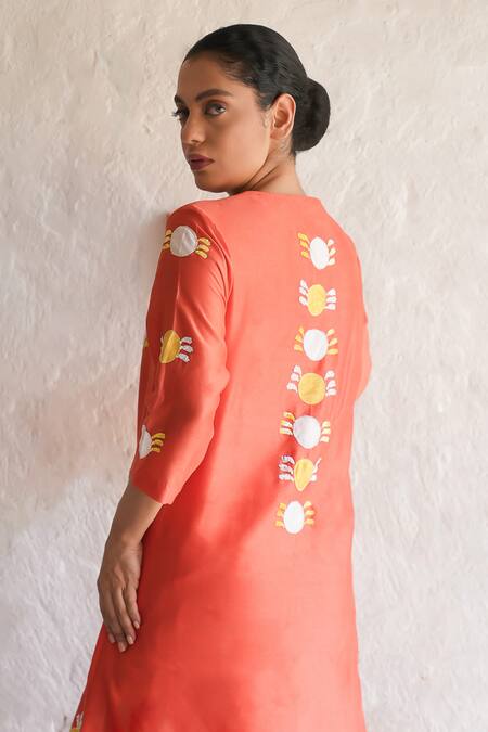 Buy Saksham & Neharicka Rust Cotton, Silk Applique V-neck Orange Kurta Set Online at Aza Fashions Buy_Saksham & Neharicka_Rust Cotton, Silk Applique V-neck Orange Kurta Set _Online_at_Aza_Fashions