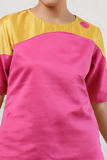 Saksham & Neharicka Yellow Cotton, Silk Applique Round Neck Chand Bibi Kurta Set at Aza Fashions Saksham & Neharicka_Yellow Cotton, Silk Applique Round Neck Chand Bibi Kurta Set _at_Aza_Fashions