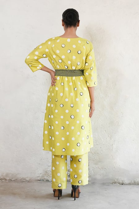 Shop Saksham & Neharicka Lime Cotton, Silk Embroidery Round Neck Hand Kurta Set at Aza Fashions Shop_Saksham & Neharicka_Lime Cotton, Silk Embroidery Round Neck Hand Kurta Set _at_Aza_Fashions