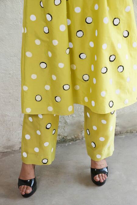 Shop Saksham & Neharicka Lime Cotton, Silk Embroidery Round Neck Hand Kurta Set Online at Aza Fashions Shop_Saksham & Neharicka_Lime Cotton, Silk Embroidery Round Neck Hand Kurta Set _Online_at_Aza_Fashions