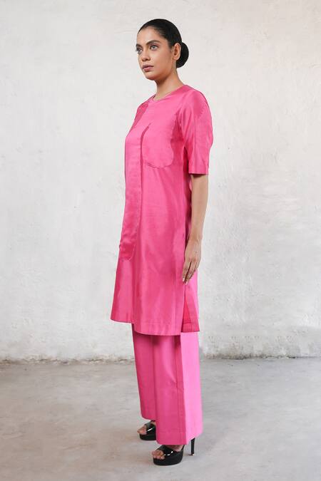 Buy Saksham & Neharicka Pink Cotton, Silk Embroidery Round Neck Hand Kurta Set Online at Aza Fashions Buy_Saksham & Neharicka_Pink Cotton, Silk Embroidery Round Neck Hand Kurta Set _Online_at_Aza_Fashions