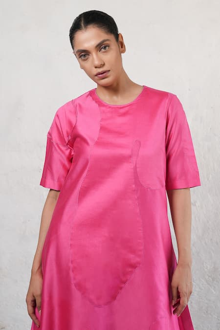 Shop Saksham & Neharicka Pink Cotton, Silk Embroidery Round Neck Hand Kurta Set Online at Aza Fashions Shop_Saksham & Neharicka_Pink Cotton, Silk Embroidery Round Neck Hand Kurta Set _Online_at_Aza_Fashions