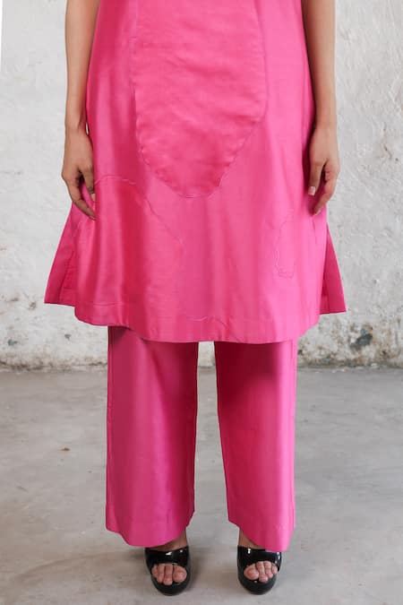 Saksham & Neharicka Pink Cotton, Silk Embroidery Round Neck Hand Kurta Set at Aza Fashions Saksham & Neharicka_Pink Cotton, Silk Embroidery Round Neck Hand Kurta Set _at_Aza_Fashions