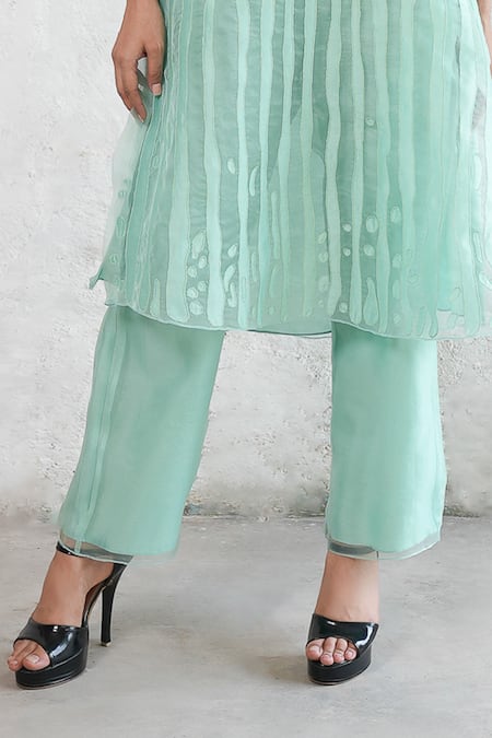 Buy Saksham & Neharicka Mint Organza, Cotton, Embroidery Round Neck Green Hand Kurta Set Online at Aza Fashions Buy_Saksham & Neharicka_Mint Organza, Cotton, Embroidery Round Neck Green Hand Kurta Set _Online_at_Aza_Fashions